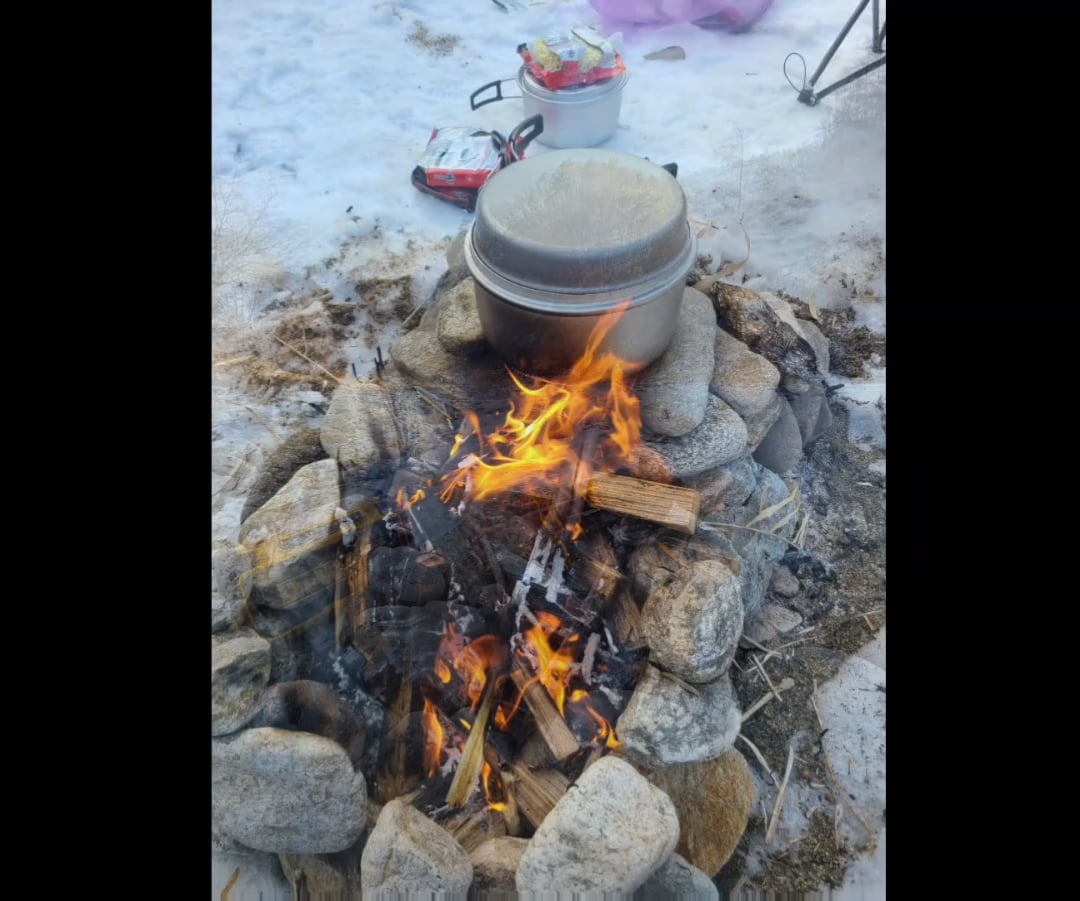 Korean Camping Cuisine in the Valley on a Cold Winter Day. "Korean food