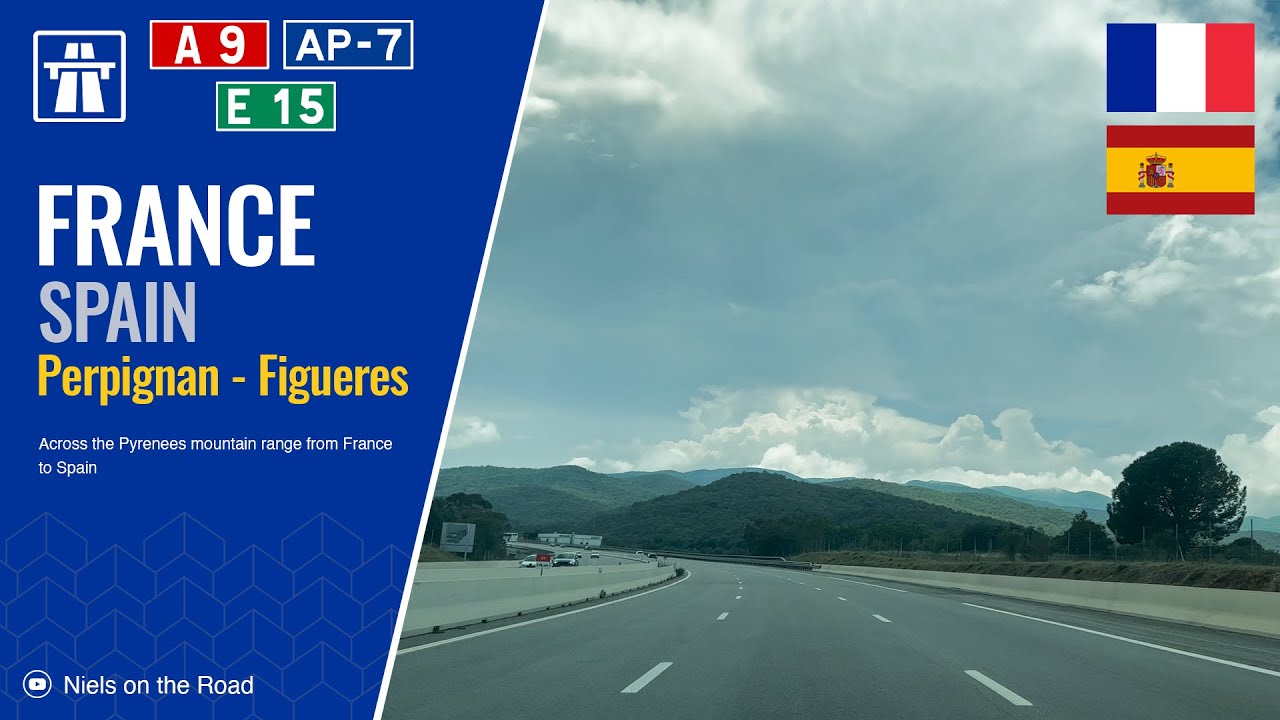 Driving in France & Spain Autoroute A9 E15 & AP7 from Perpignan to