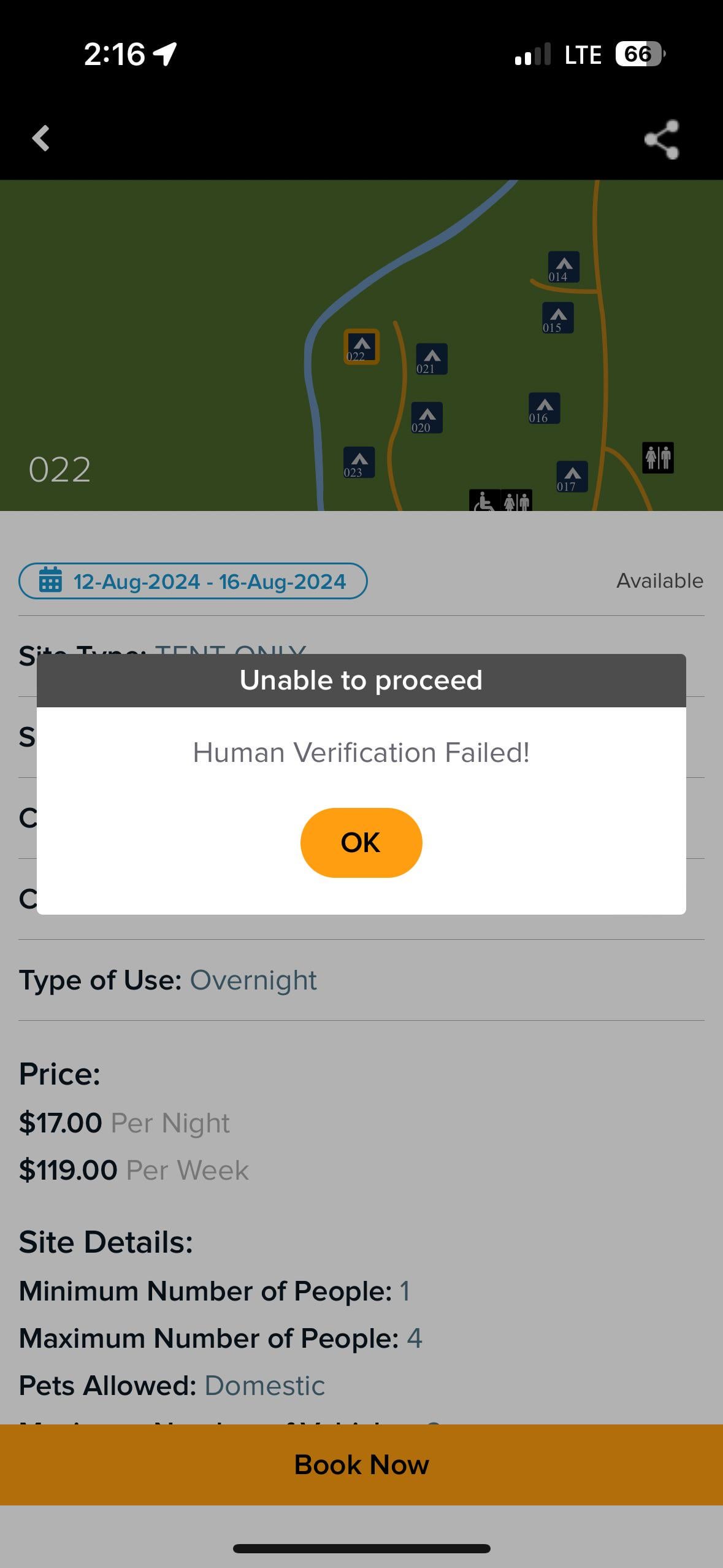 Human verification failed, reserve America app, anyone know how to fix ...