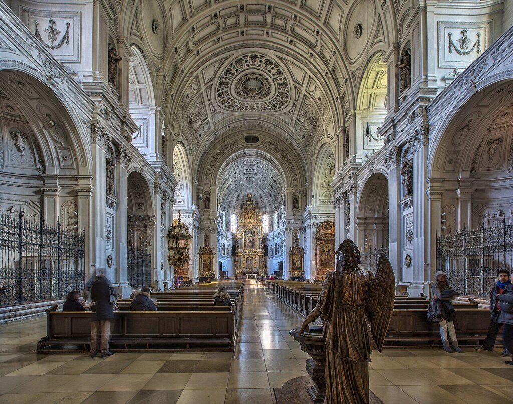 St. Michael's Church in Munich, Germany, was finished in 1597 as the biggest Renaissance church north of the Alps. Its barrel vault is the second largest after St. Peter's in Rome.