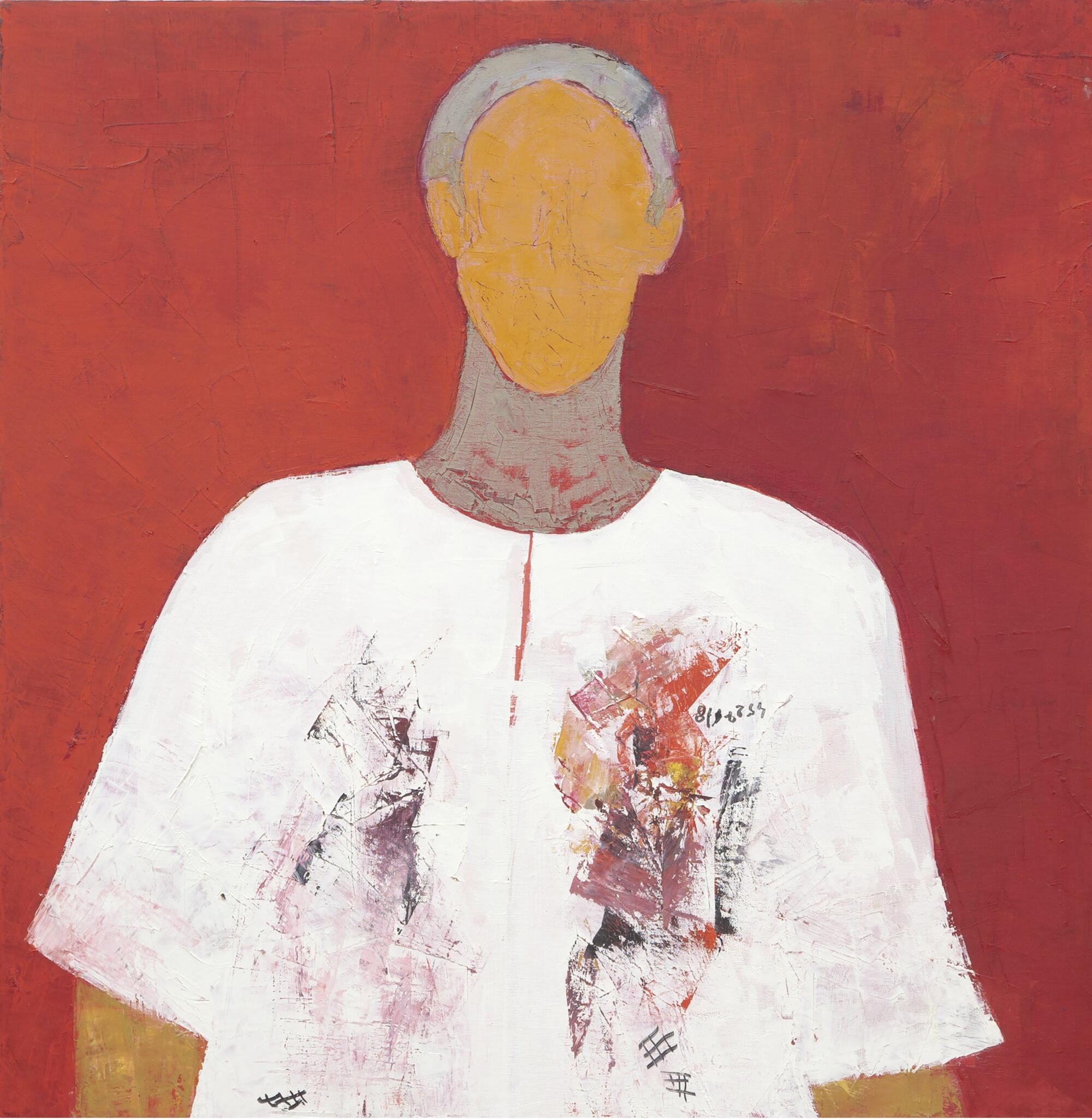Huguette Caland, "Self-Portrait in Smock," 1992