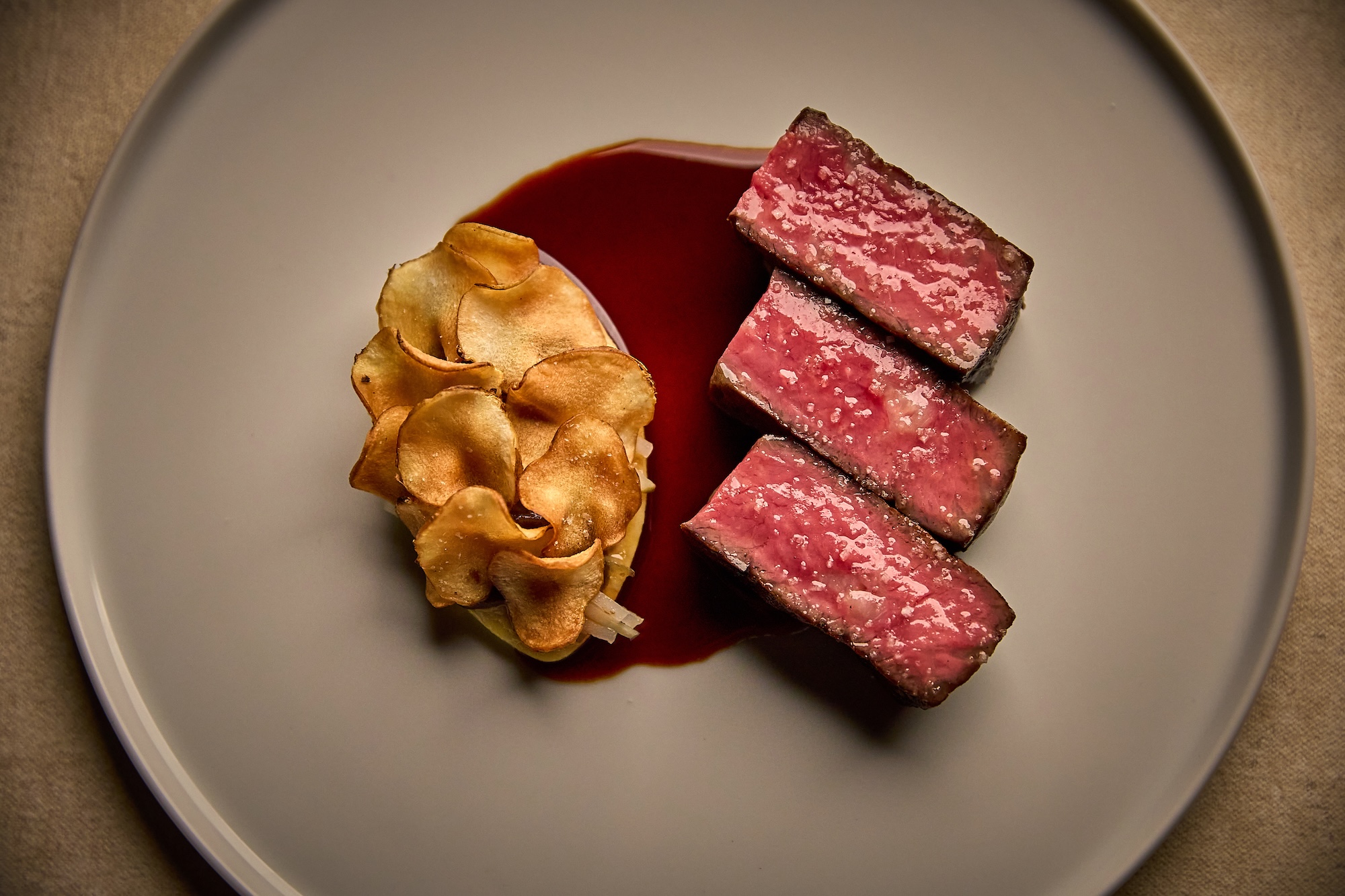 Gingie's American wagyu course served with a ricotta dumpling, sunchokes and bordelaise.